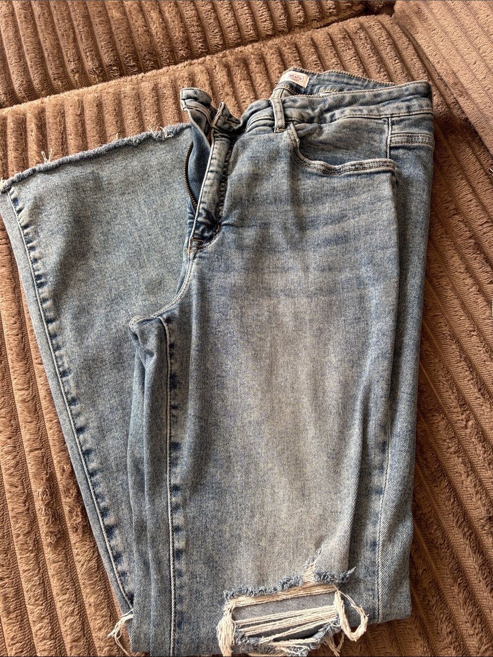 Light Blue Distressed Flare Jeans for Women